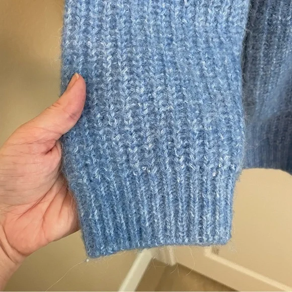 Zara Cardigan Sweater Chunky Grandpa Alpaca Blend Blue Heather Size Medium - Picture 6 of 10